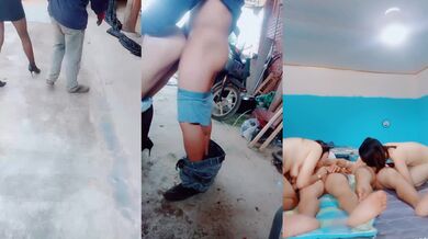 黑丝高跟齐逼短裙户外勾搭农民大哥激情4P啪啪直播，拖拉机旁舔鸡巴让大哥后入爆草，进屋开整4P大乱草好刺激